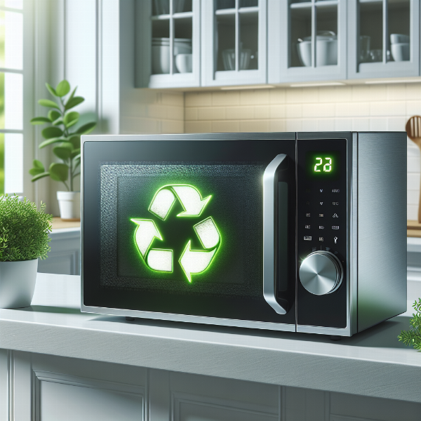 An eco friendly microwave oven displaying its energy saving features and sustainable design