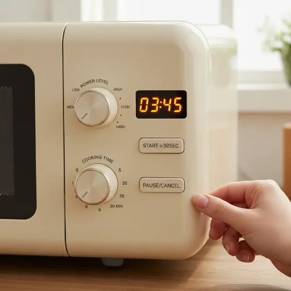 close up costway retro microwave control panel, knobs, buttons, led display, child lock