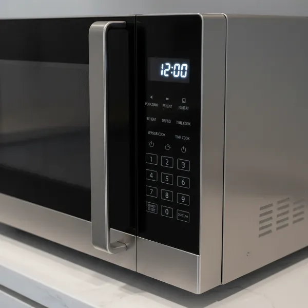 Sharp SMD2470AS microwave drawer's tilt-out control panel with digital LCD display for settings.