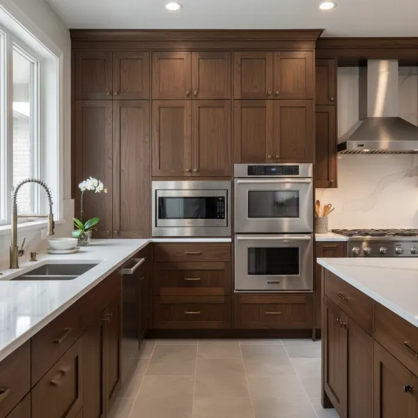 Viking Professional Convection Microwave integrated into a modern, high-end stainless steel kitchen.
